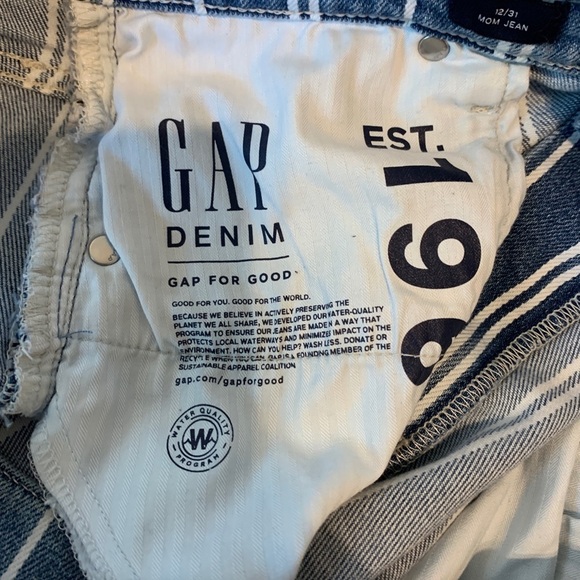 GAP Mom Jean Shorts Blue Navy Striped Denim High Waist VTG 90s 12 31 Stretch - Picture 6 of 8